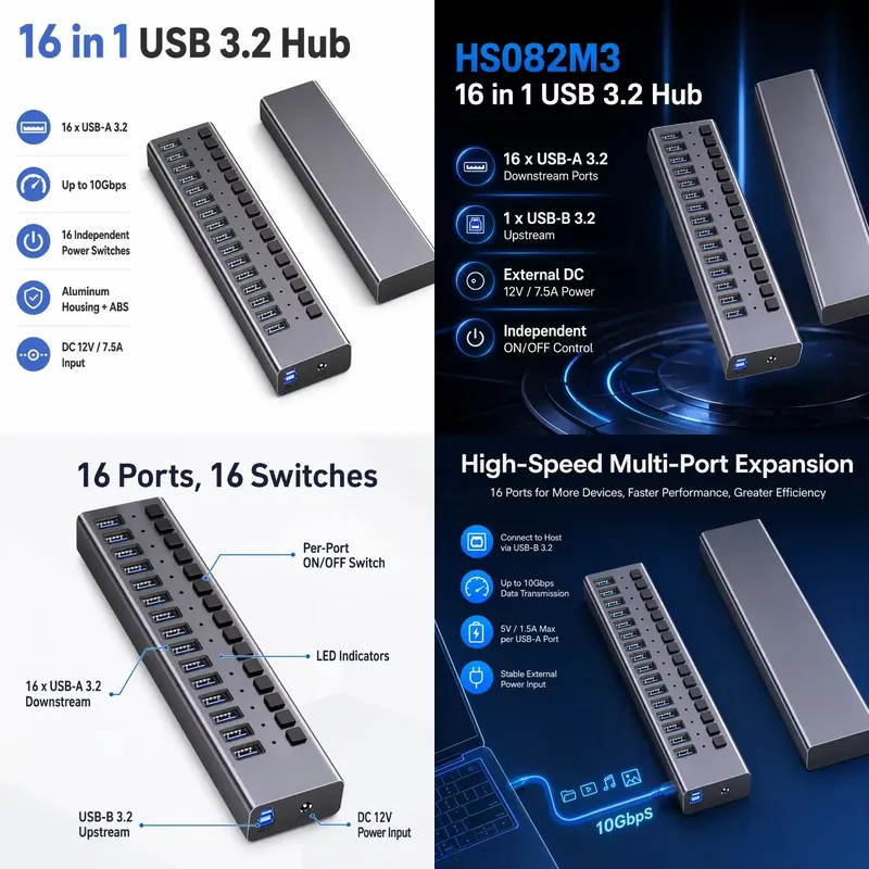 Usb Hub - AP01 16 Bağlantı Noktalı Güçlendirilmiş USB