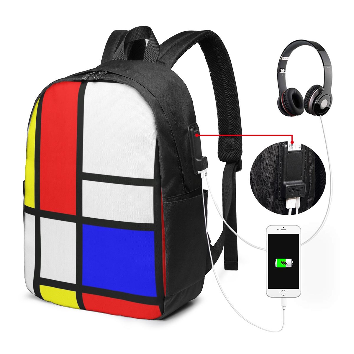 Laptop Bag - Piet Mondrian Kompozisyon Sırt Çantası Seyahat