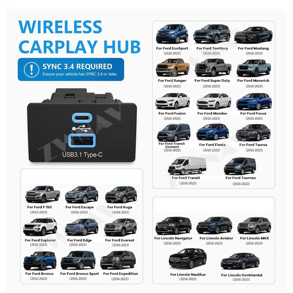 Usb C Hub - Ford Lincoln SYNC 3.4 2016-2023 için